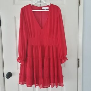 Chic Red V-Neck Dress. Size:16.
